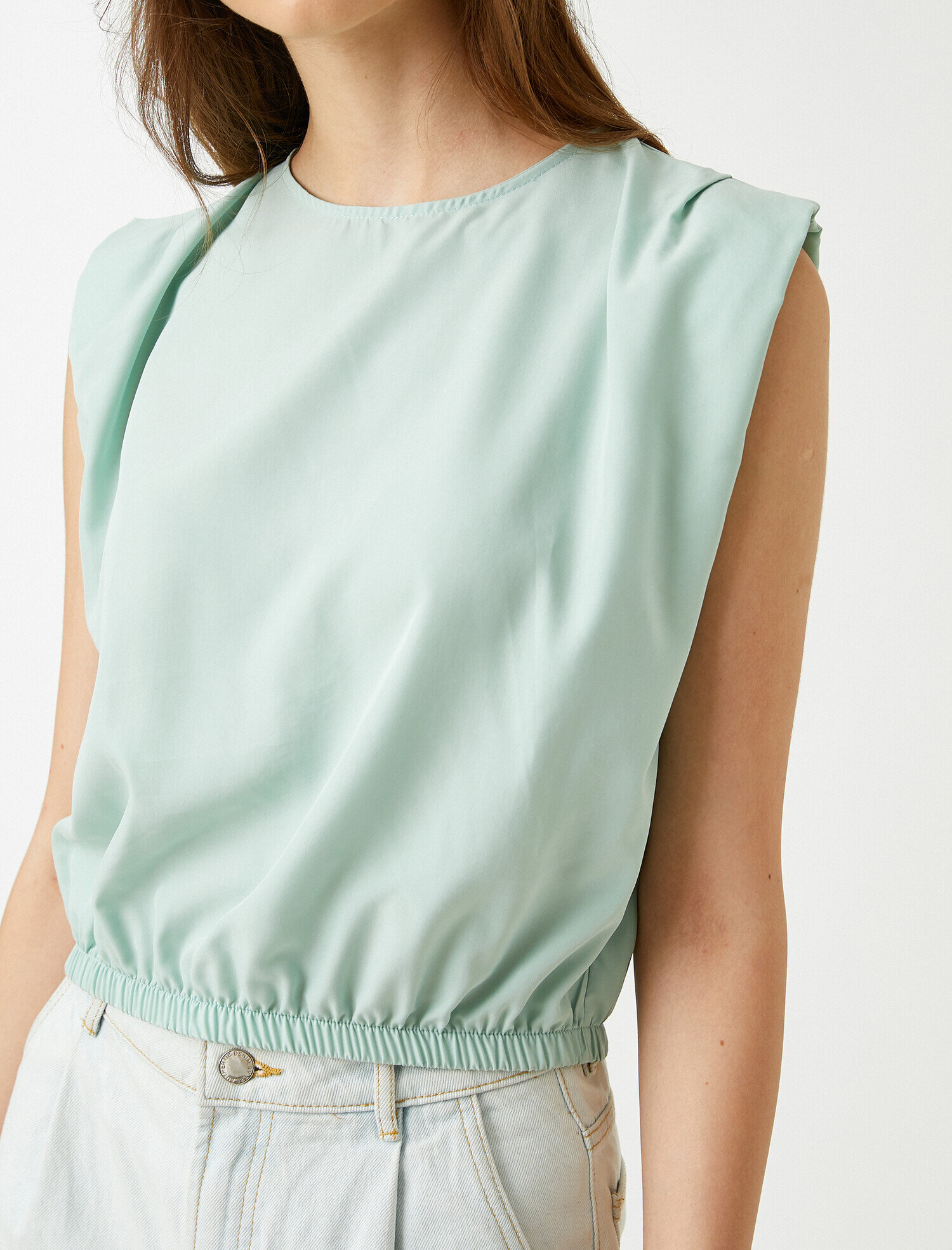   Vatkalı Bluz Bisiklet Yaka Kısa Kollu