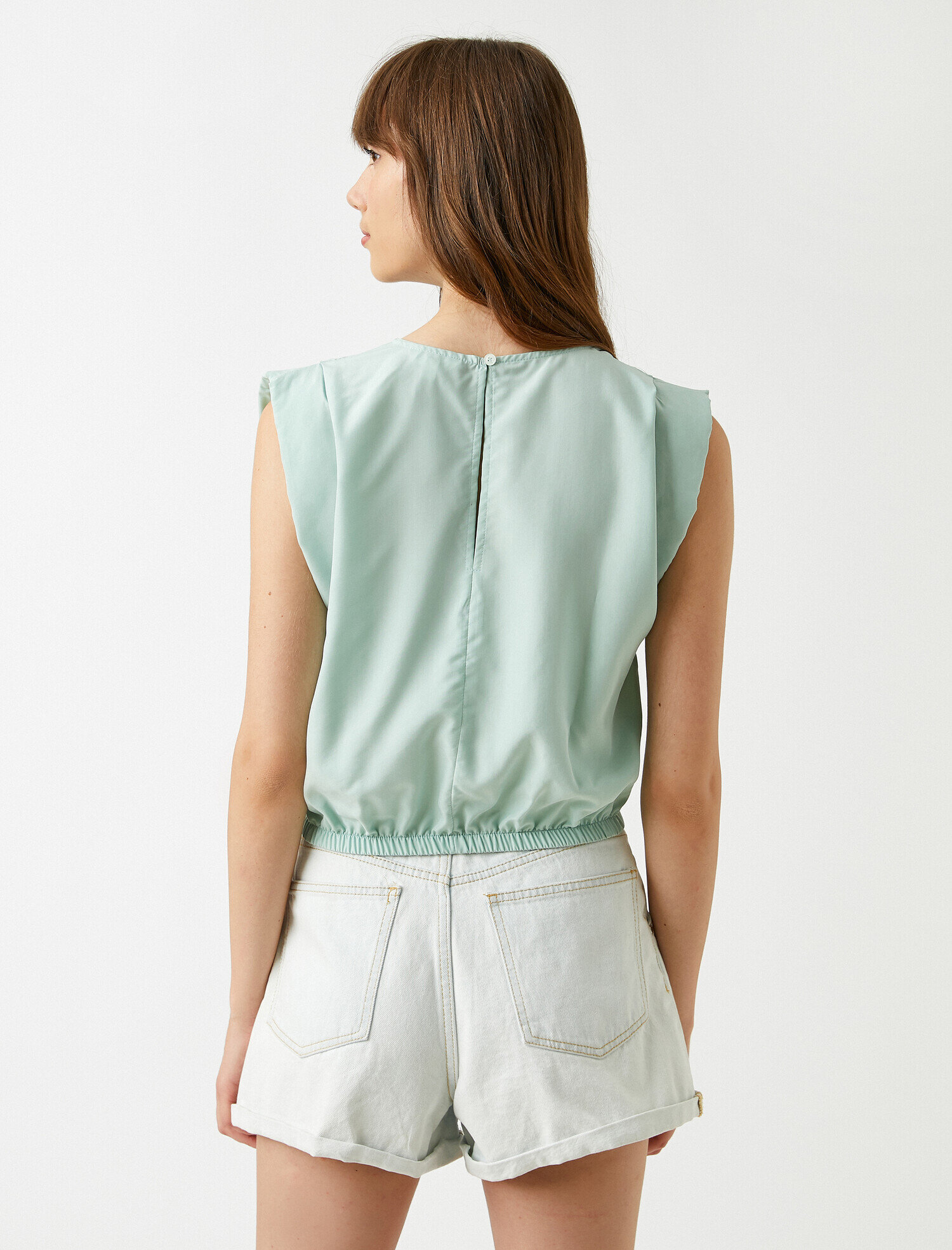   Vatkalı Bluz Bisiklet Yaka Kısa Kollu