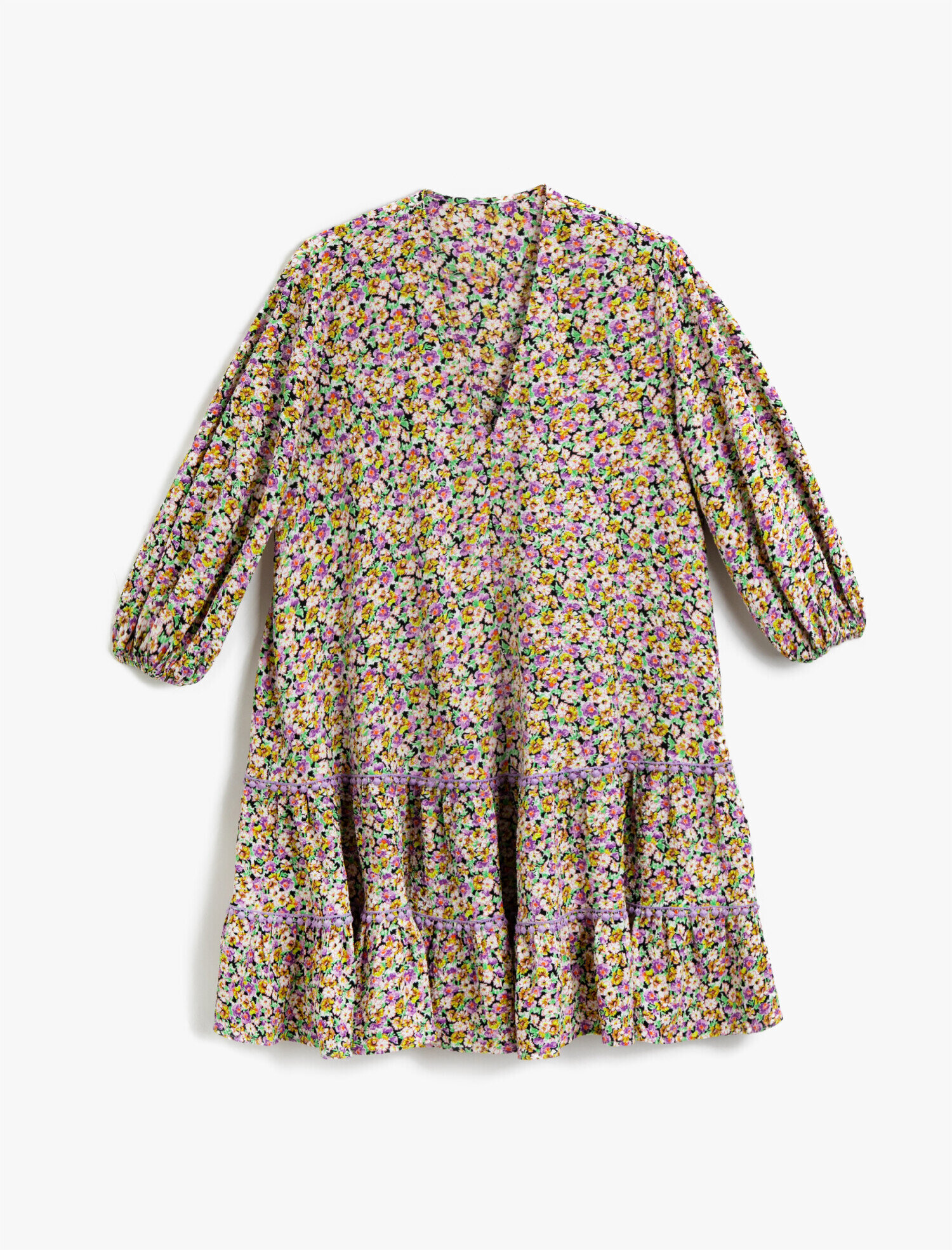   Çiçekli Yazlık Elbise Uzun Kollu Mini