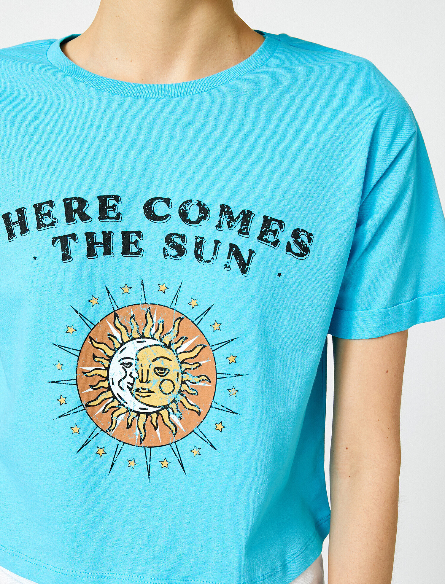   Yazılı Baskılı Tişört Bisiklet Yaka Pamuklu