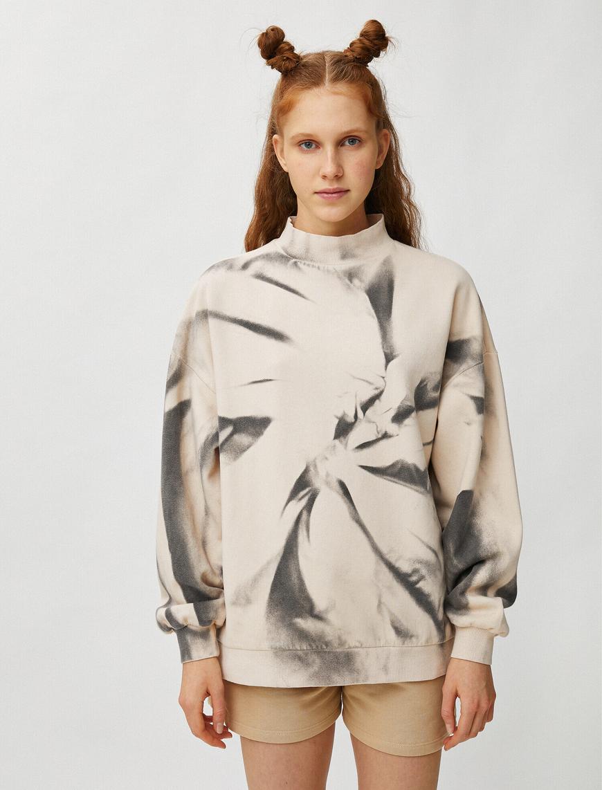   Oversize Sweatshirt Batik Desenli Pamuklu Dik Yaka
