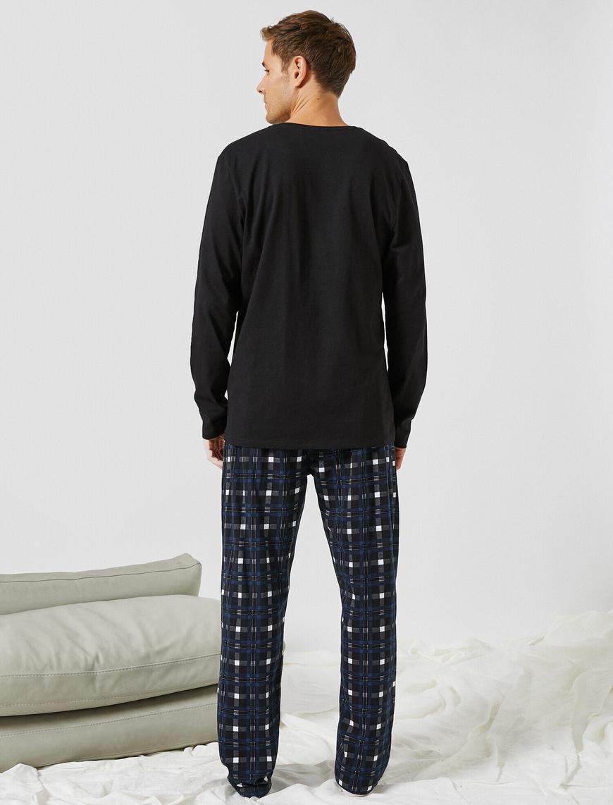   Pamuklu Uzun Kollu Desenli Pijama Takımı