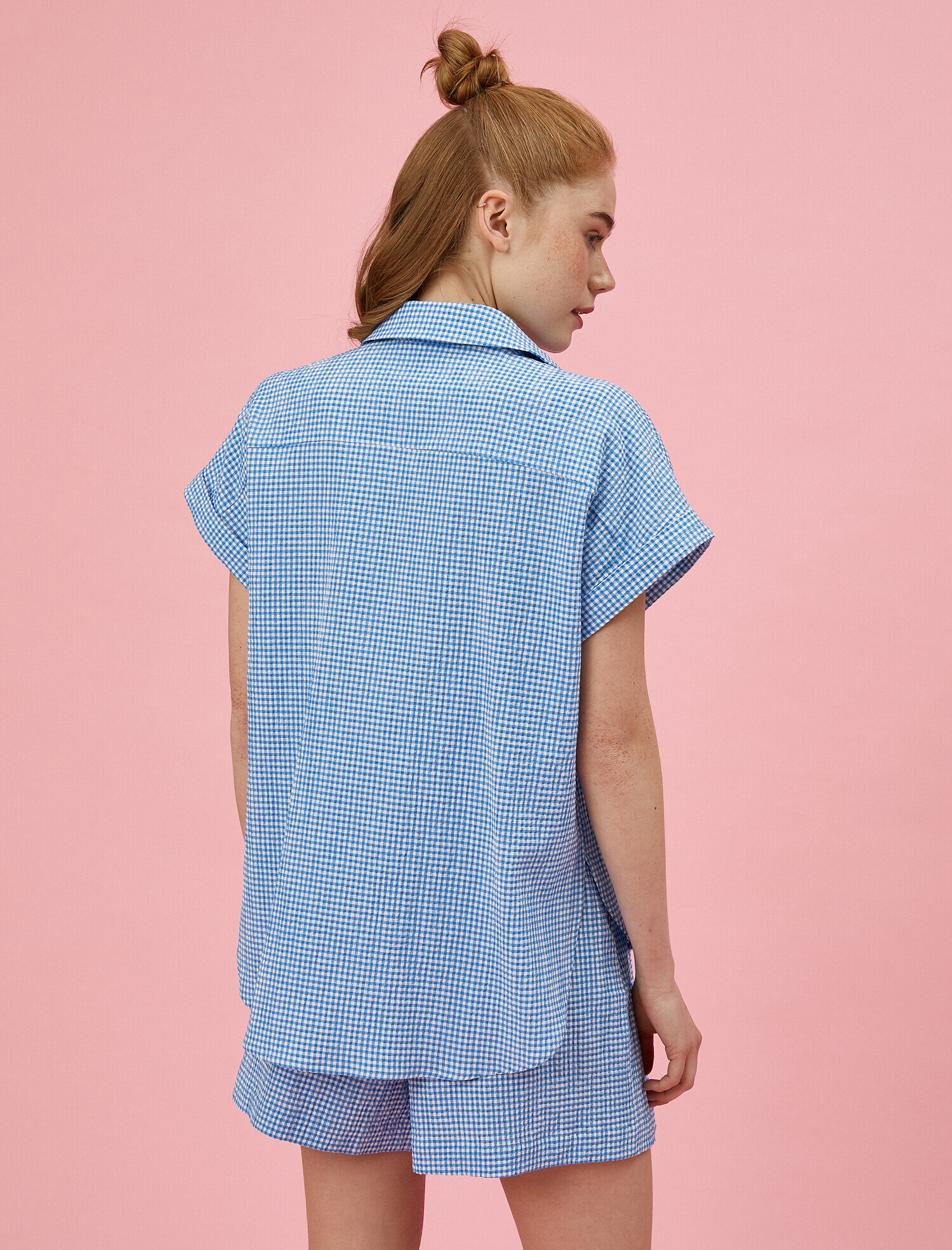   Kısa Kollu Gömlek Kareli Pamuklu