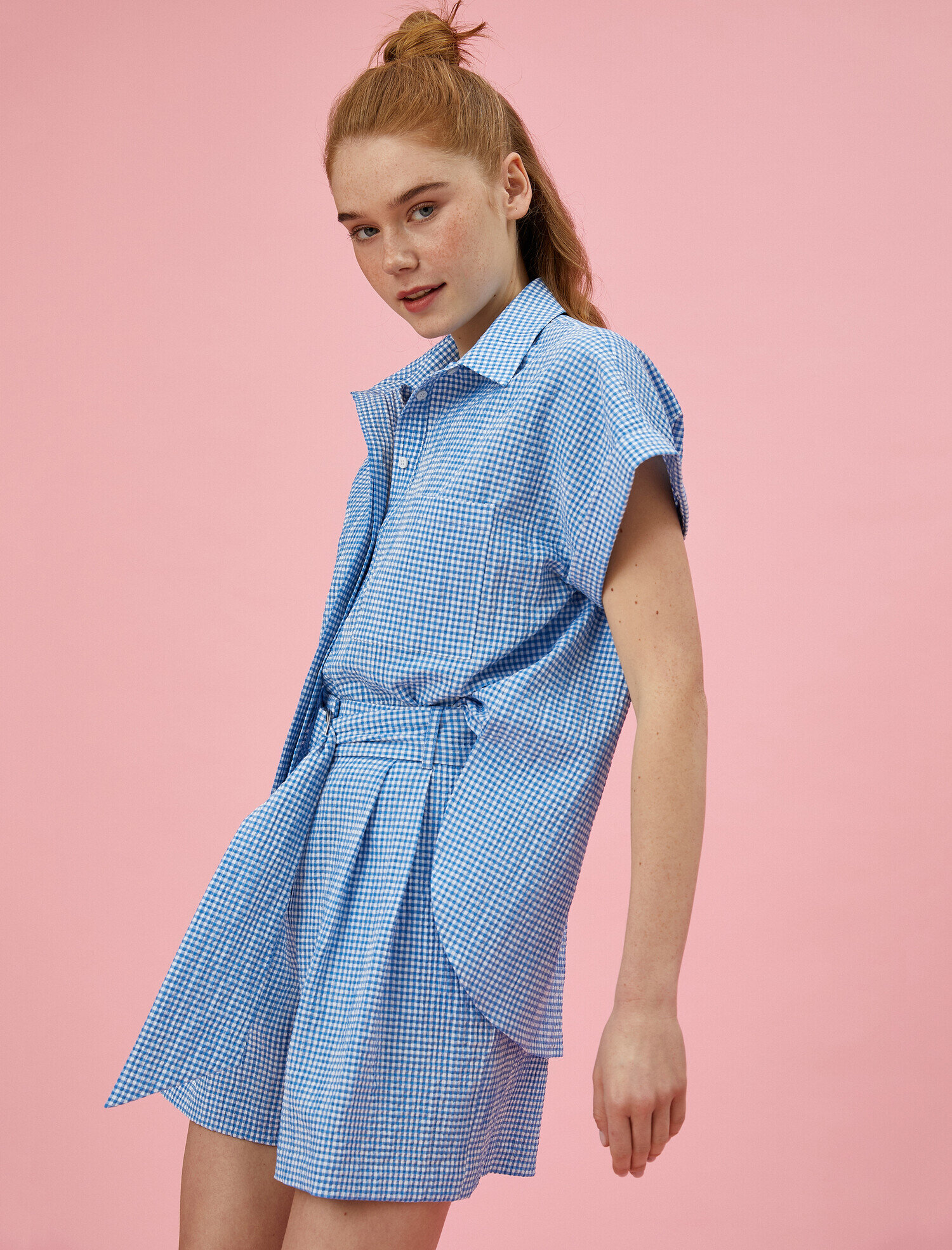   Kısa Kollu Gömlek Kareli Pamuklu