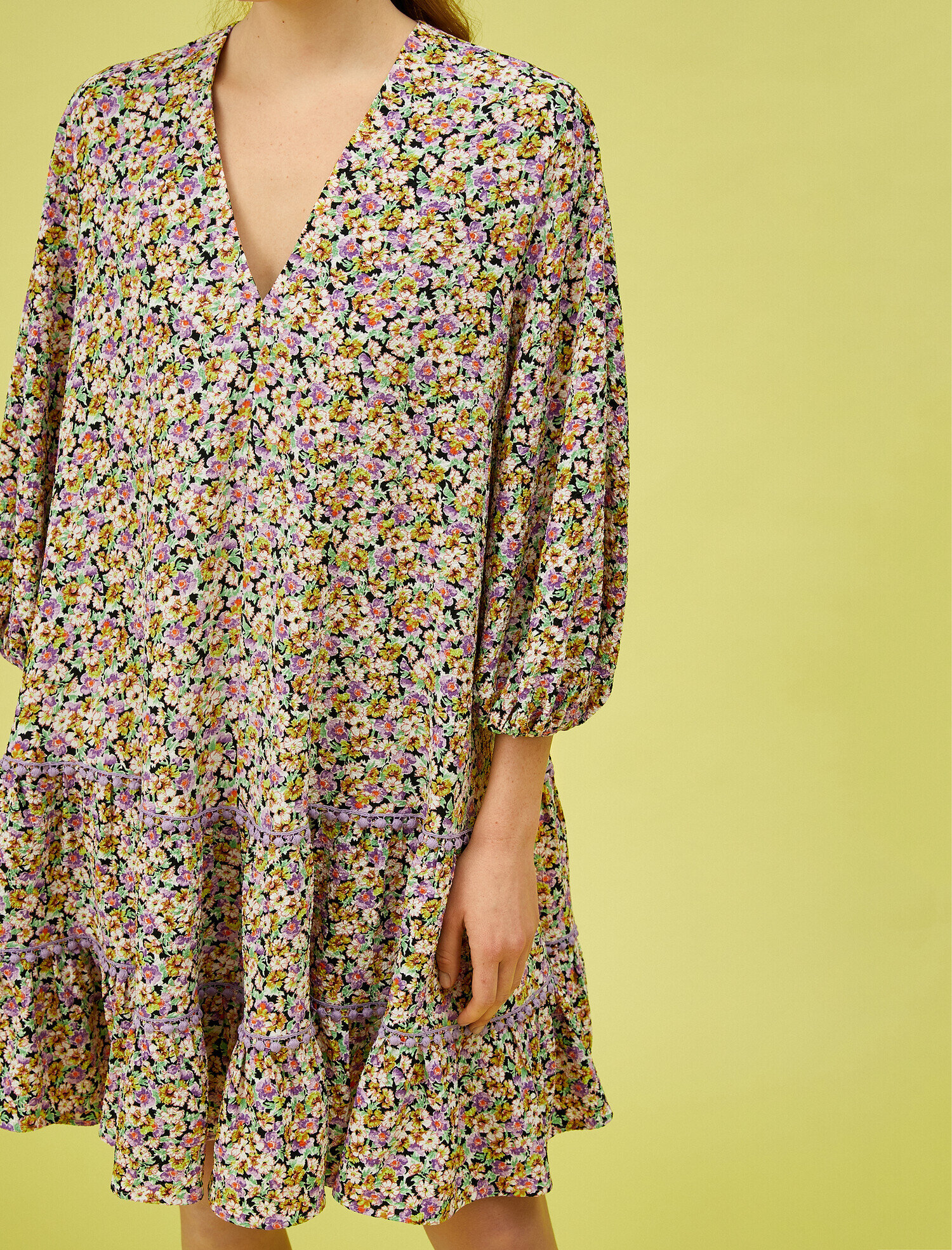   Çiçekli Yazlık Elbise Uzun Kollu Mini