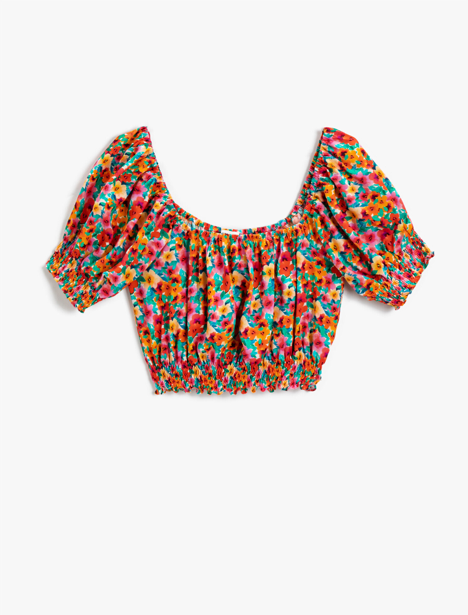   Çiçekli Bluz Crop Kısa Kollu
