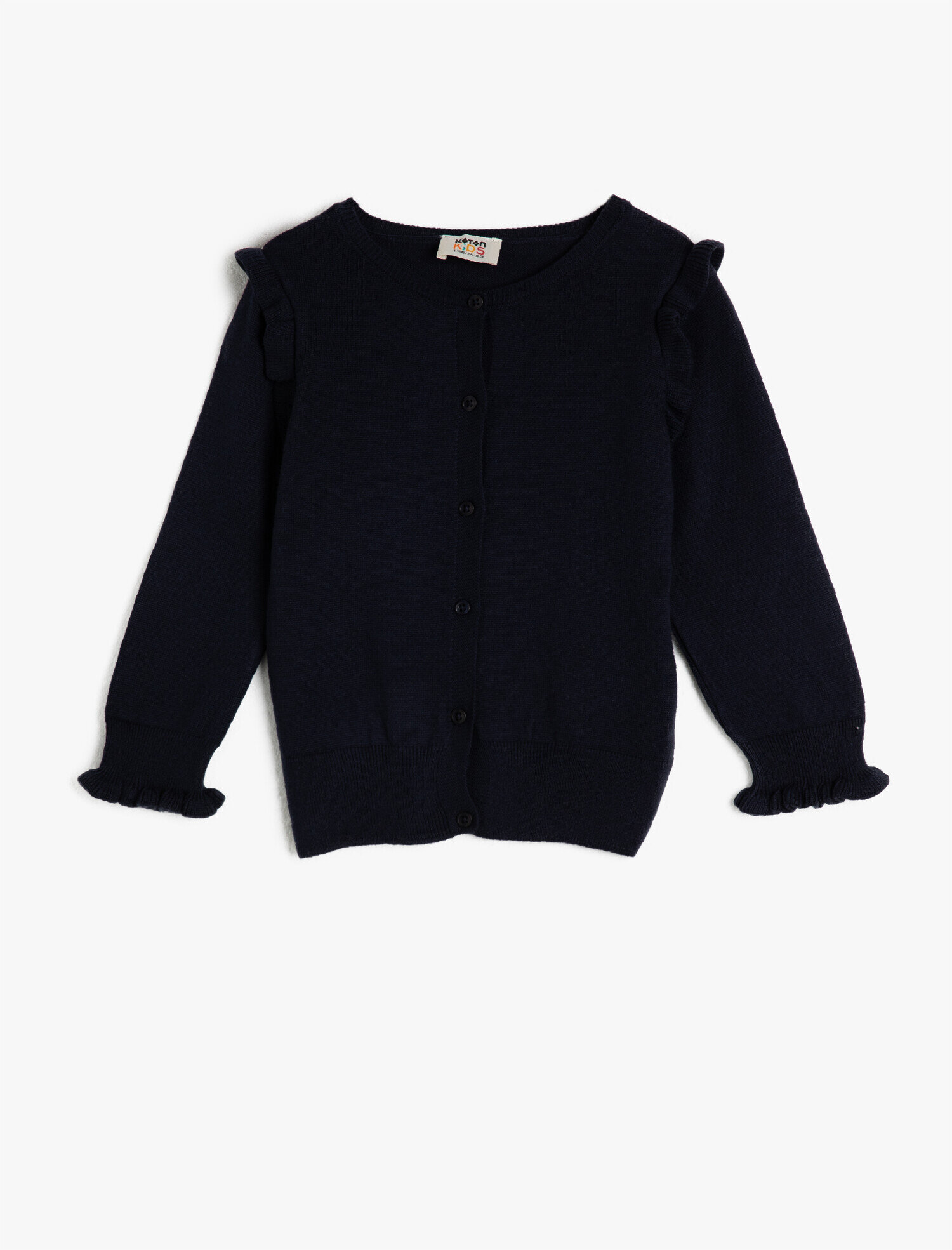  Kız Çocuk Uzun Kollu Fırfırlı Düğmeli Triko Hırka