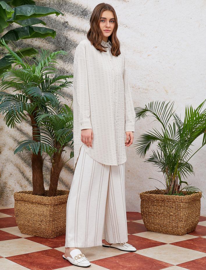  Çizgili Pantolon Geniş Paça