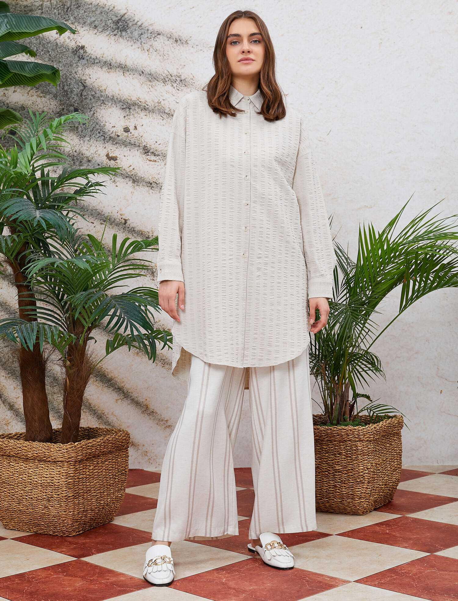   Çizgili Pantolon Geniş Paça