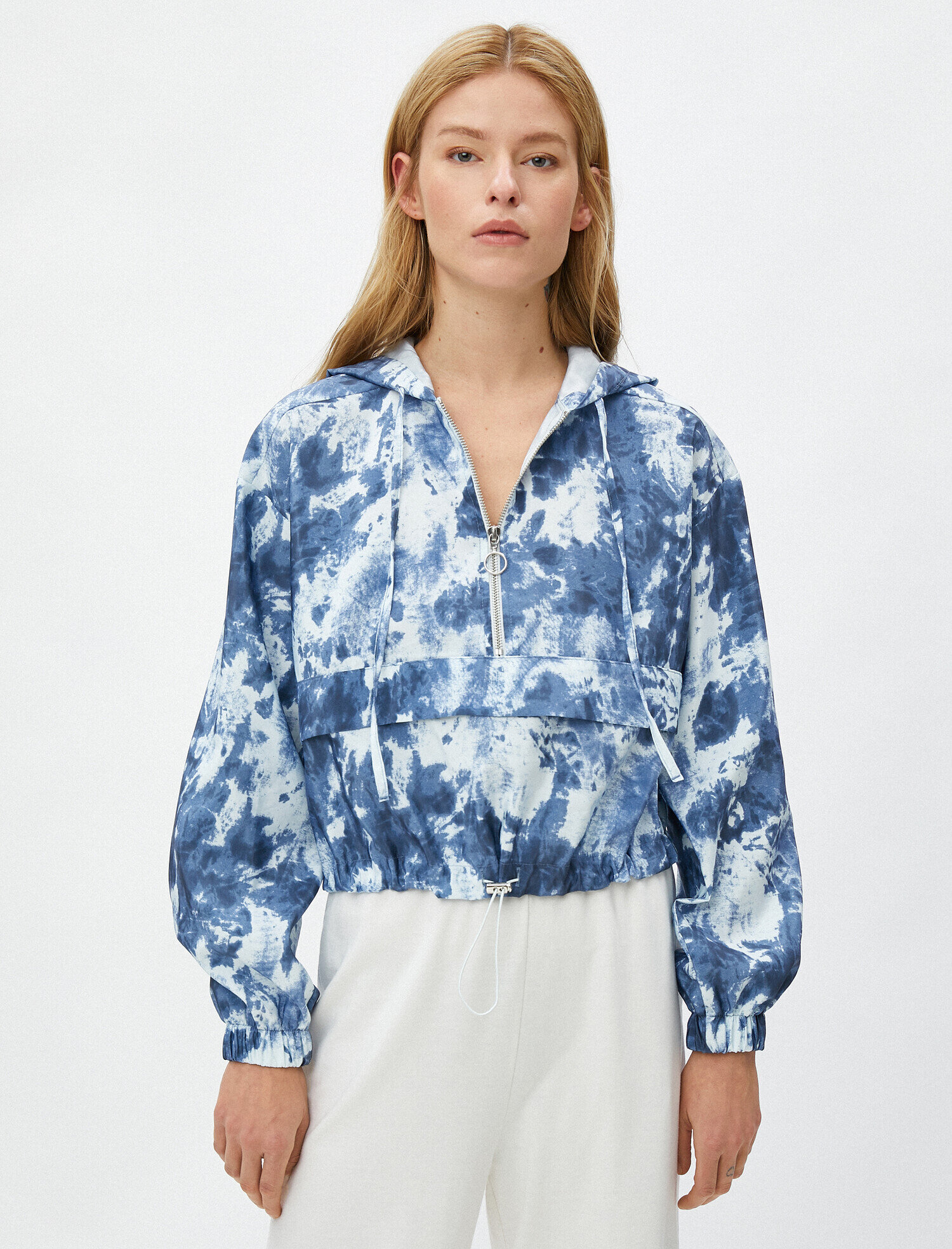   Crop Bluz Kapüşonlu Uzun Kollu Fermuar Detaylı