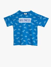 Baskılı Tişört Bisiklet Yaka Pamuklu