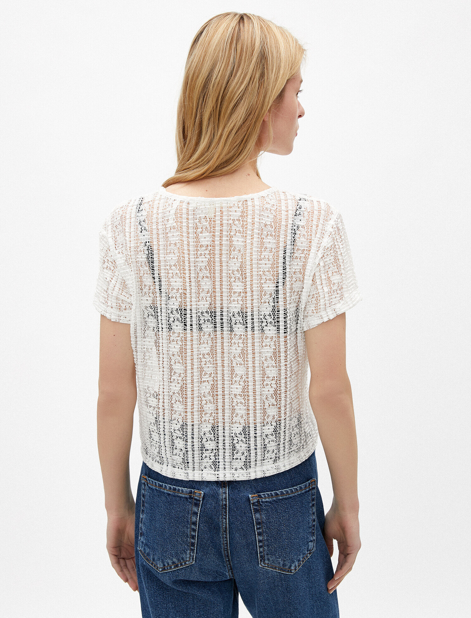   Dantel Tişört Kısa Kollu Bisiklet Yaka