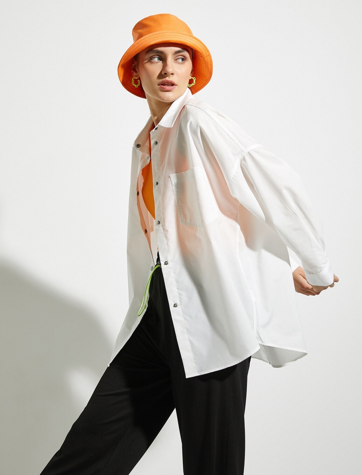  Oversize Gömlek Poplin Düğme Detaylı