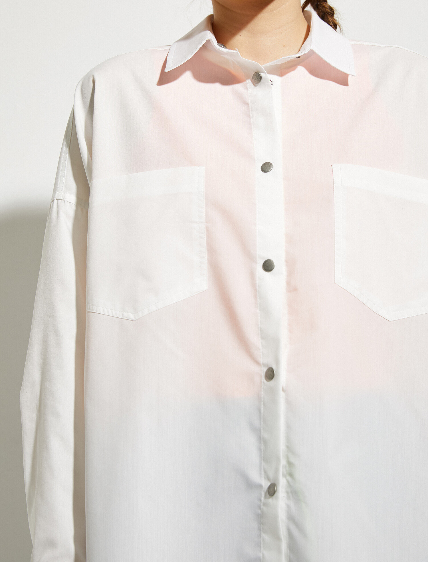   Oversize Gömlek Poplin Düğme Detaylı