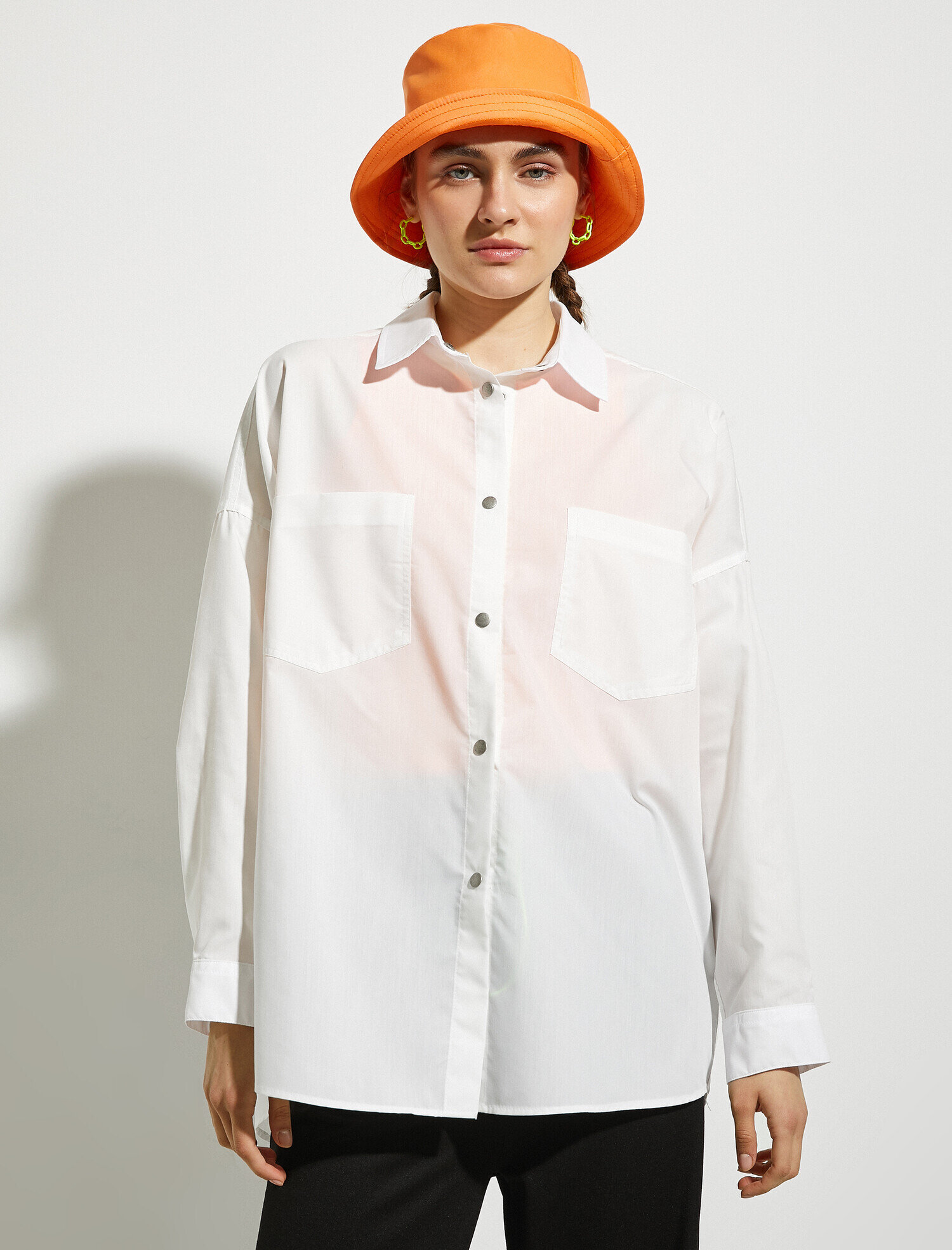   Oversize Gömlek Poplin Düğme Detaylı