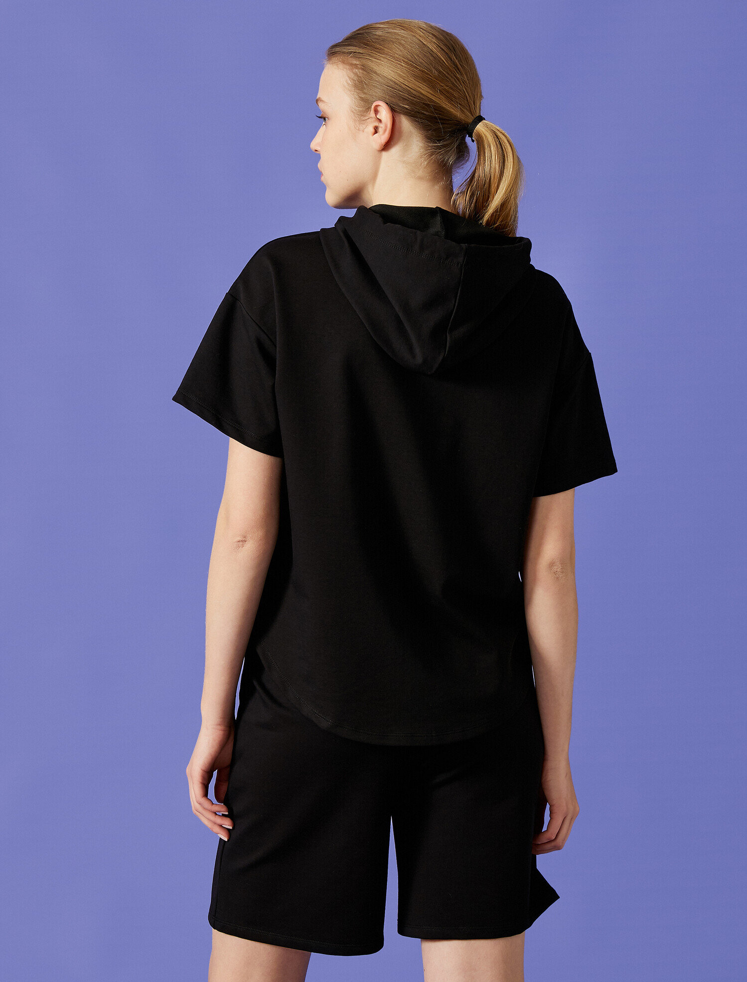   Kısa Kollu Sweatshirt Kapüşonlu Oversize