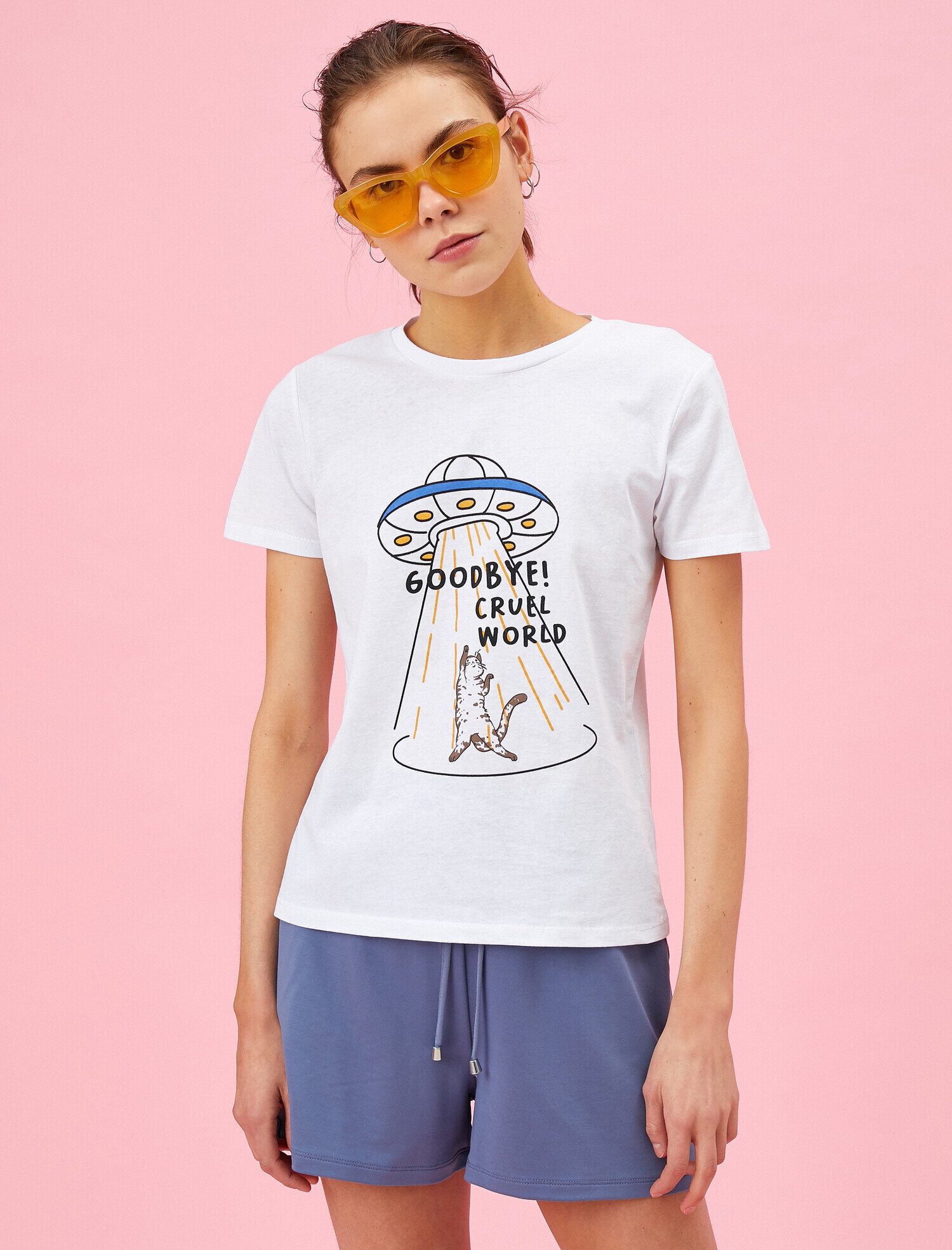   Baskılı Tişört Bisiklet Yaka