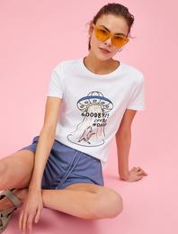 Baskılı Tişört Bisiklet Yaka