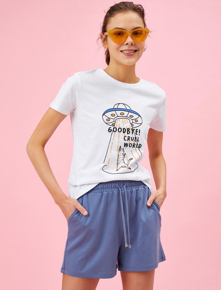  Baskılı Tişört Bisiklet Yaka