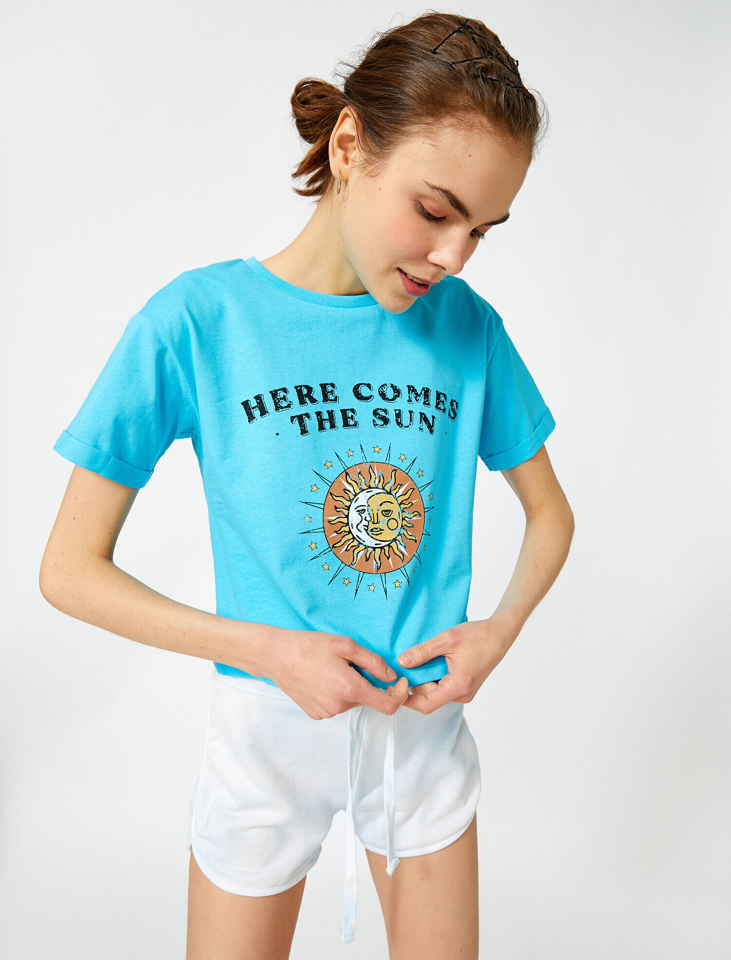   Yazılı Baskılı Tişört Bisiklet Yaka Pamuklu