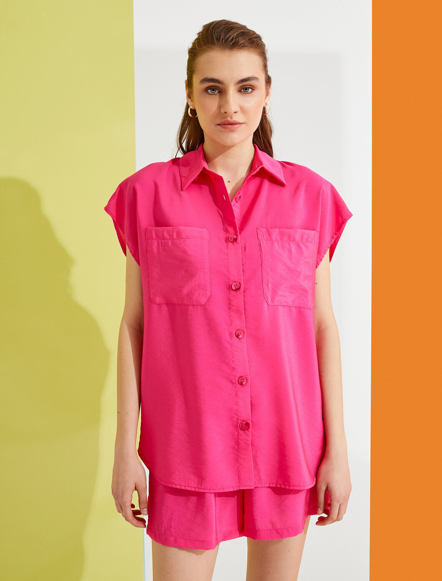   Kısa Kollu Gömlek Cepli Oversize