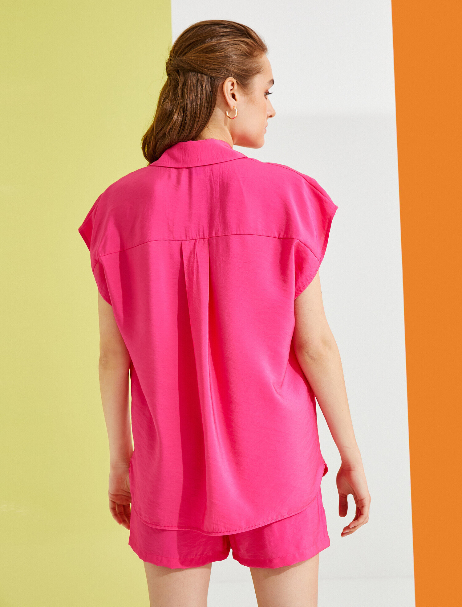   Kısa Kollu Gömlek Cepli Oversize