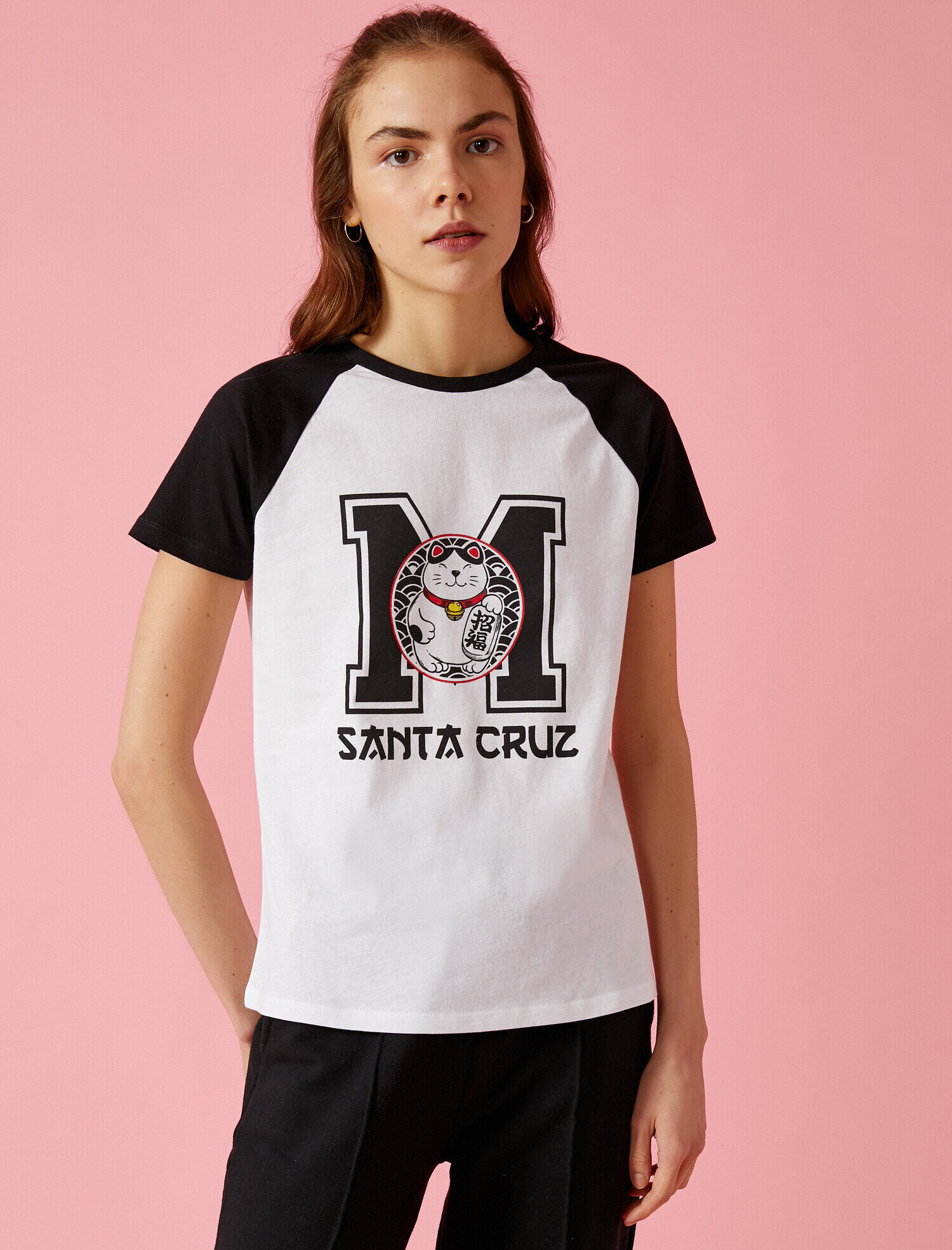   Baskılı Tişört Renk Bloklu Pamuklu