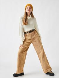Yüksek Bel Bol Paça Kot Pantolon - Straight  Jean