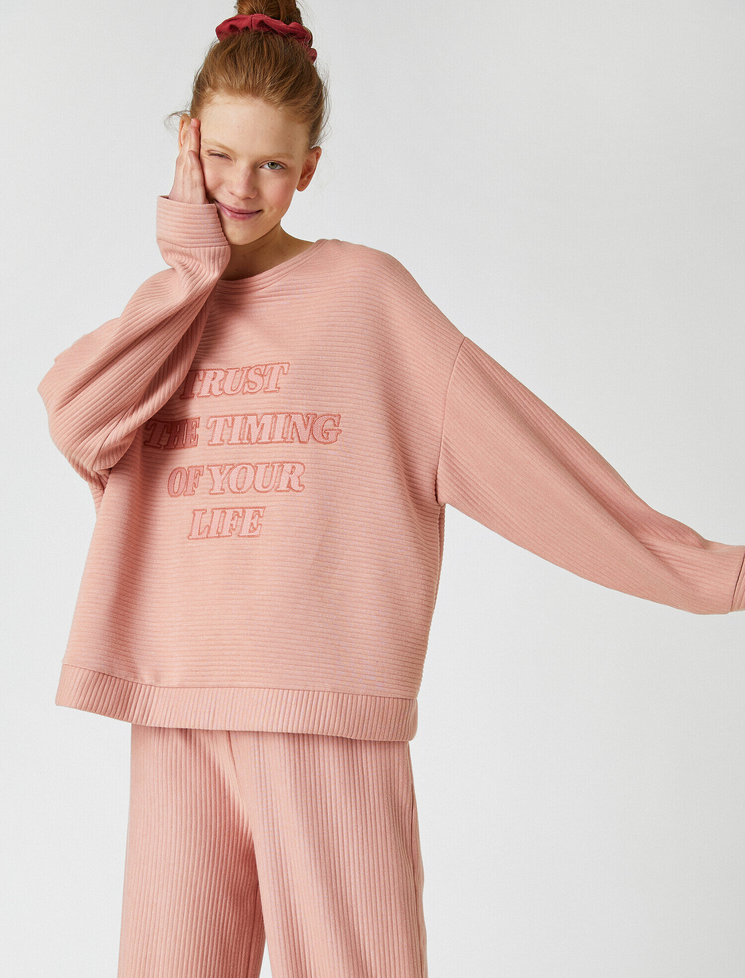   Bisiklet Yaka Oversize Pijama Üstü