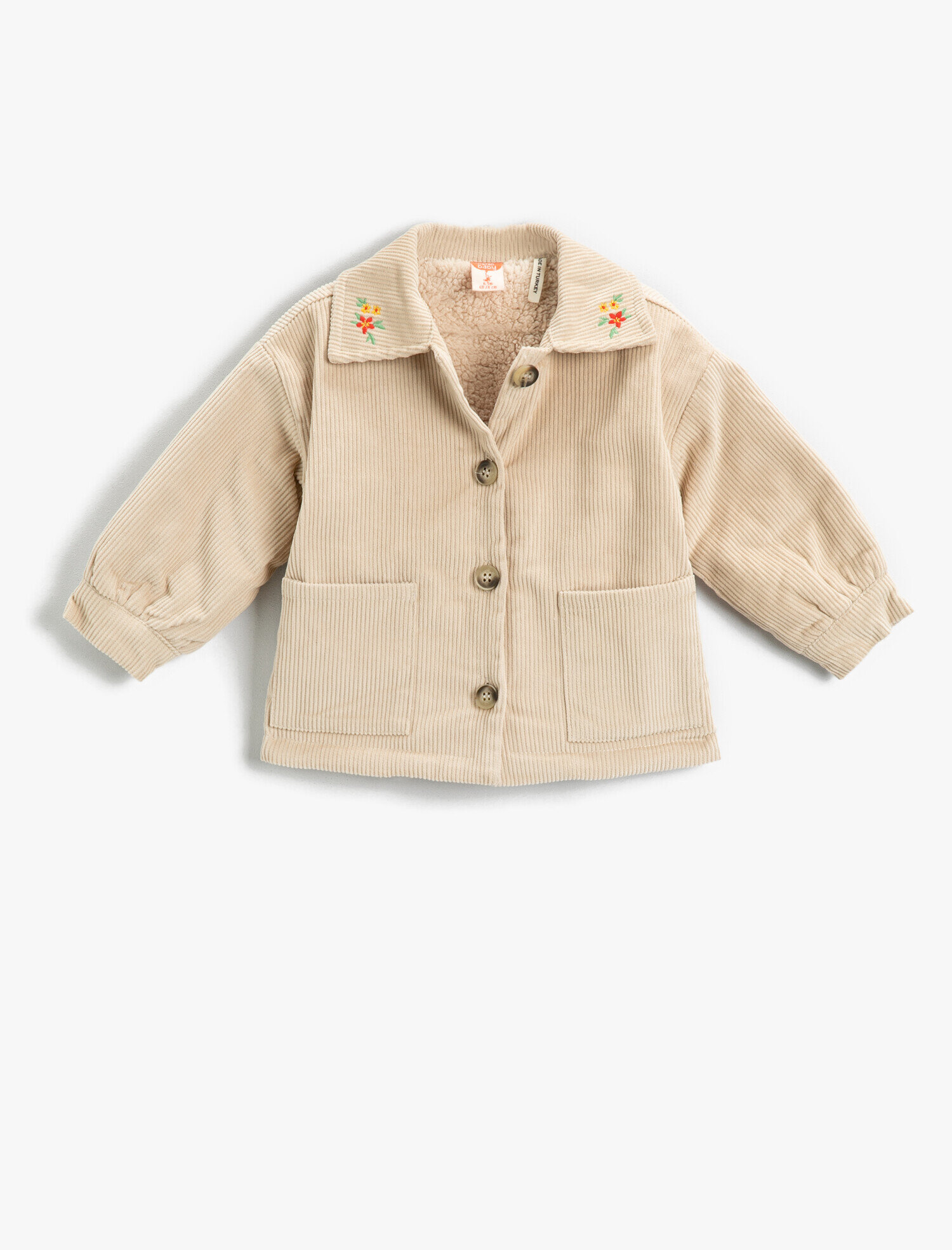  Kız Bebek Yakası İşlemeli Ceket Cep Detaylı