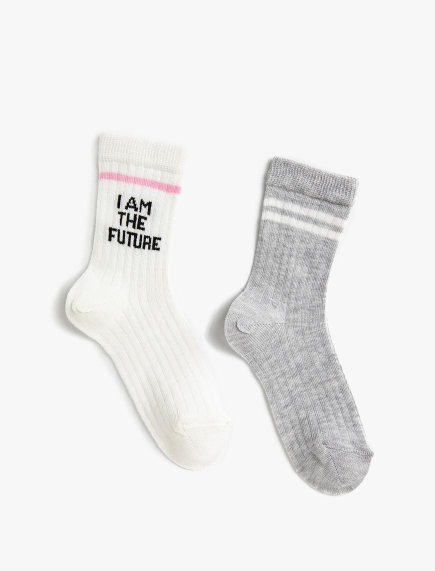 Kız Çocuk Sloganlı Çorap Seti Pamuklu