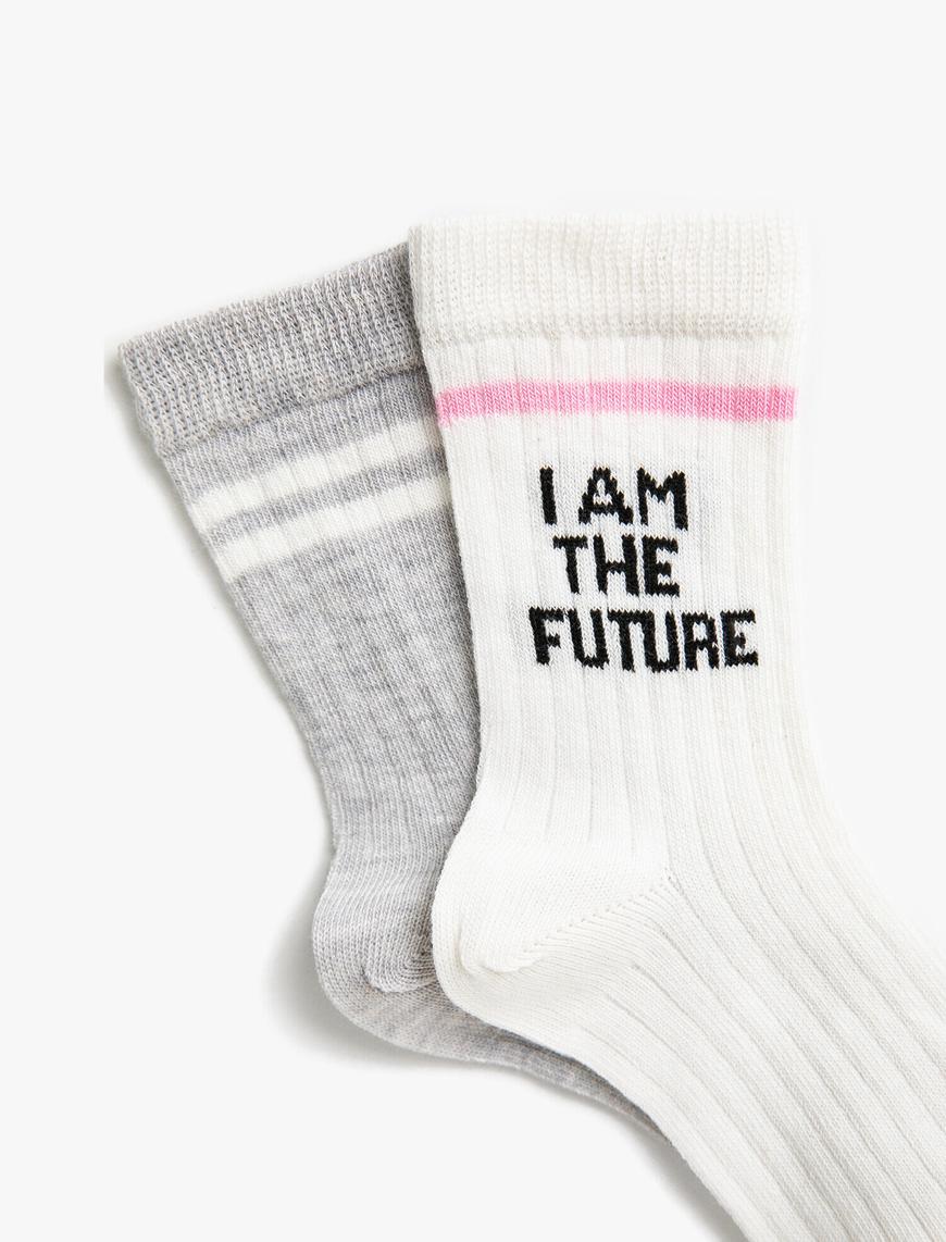  Kız Çocuk Sloganlı Çorap Seti Pamuklu