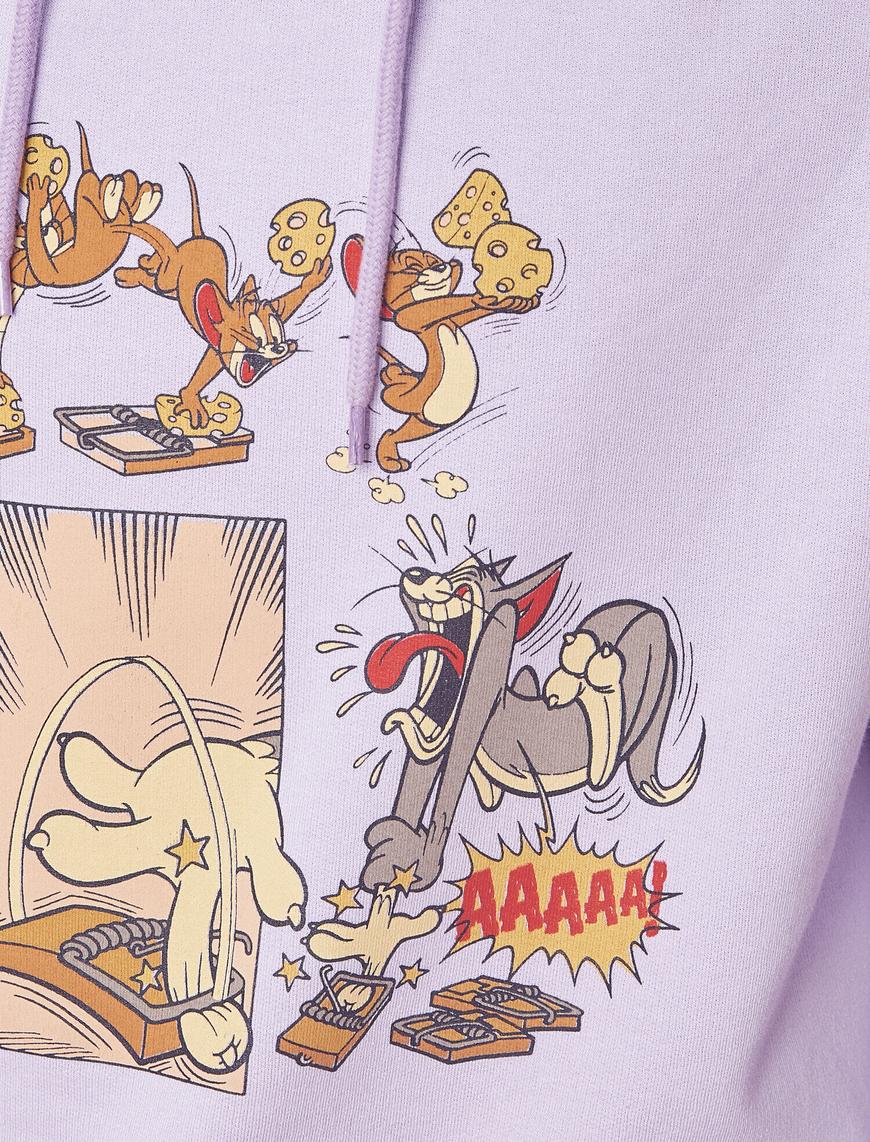  Tom & Jerry Lisanslı Baskılı Kapüşonlu Pamuklu Sweatshirt