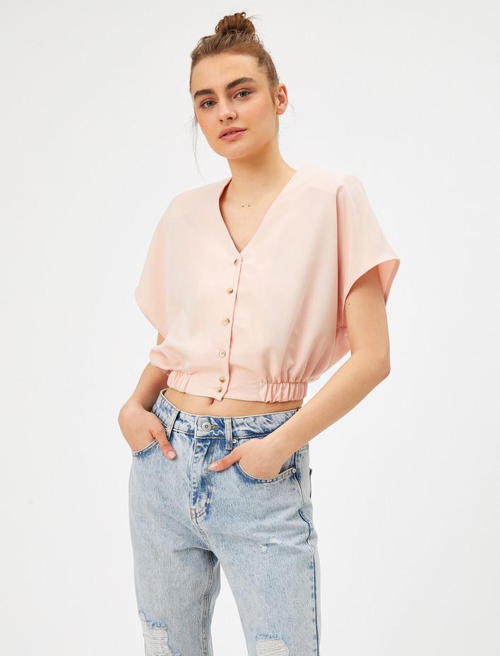  Crop Gömlek Kısa Kollu