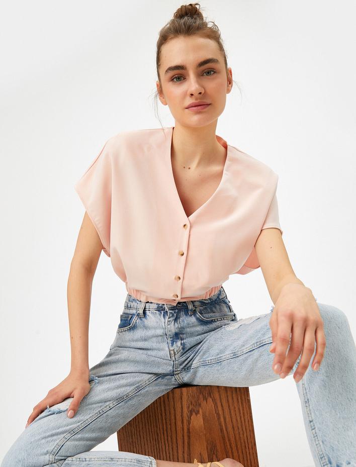  Crop Gömlek Kısa Kollu