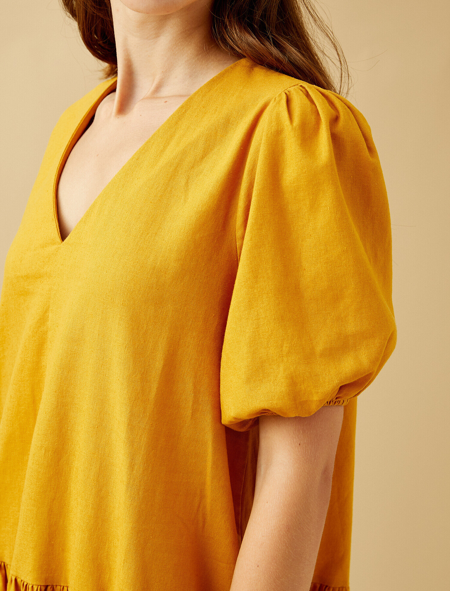   Keten Elbise Balon Kollu