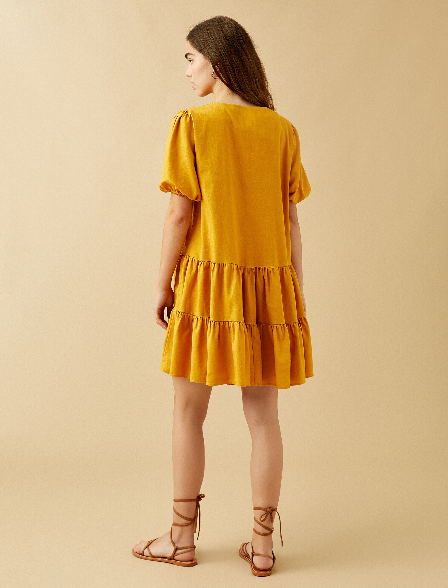   Keten Elbise Balon Kollu