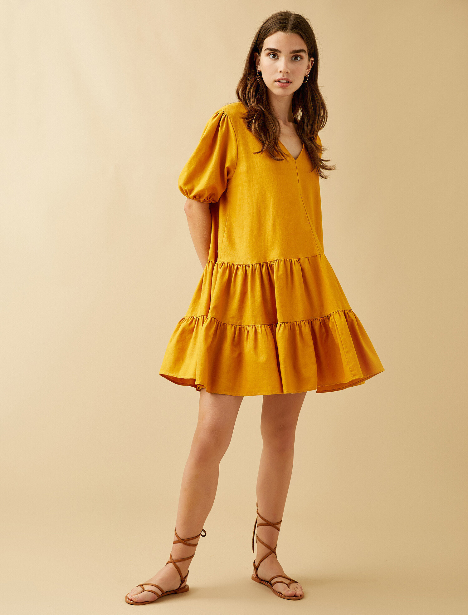   Keten Elbise Balon Kollu