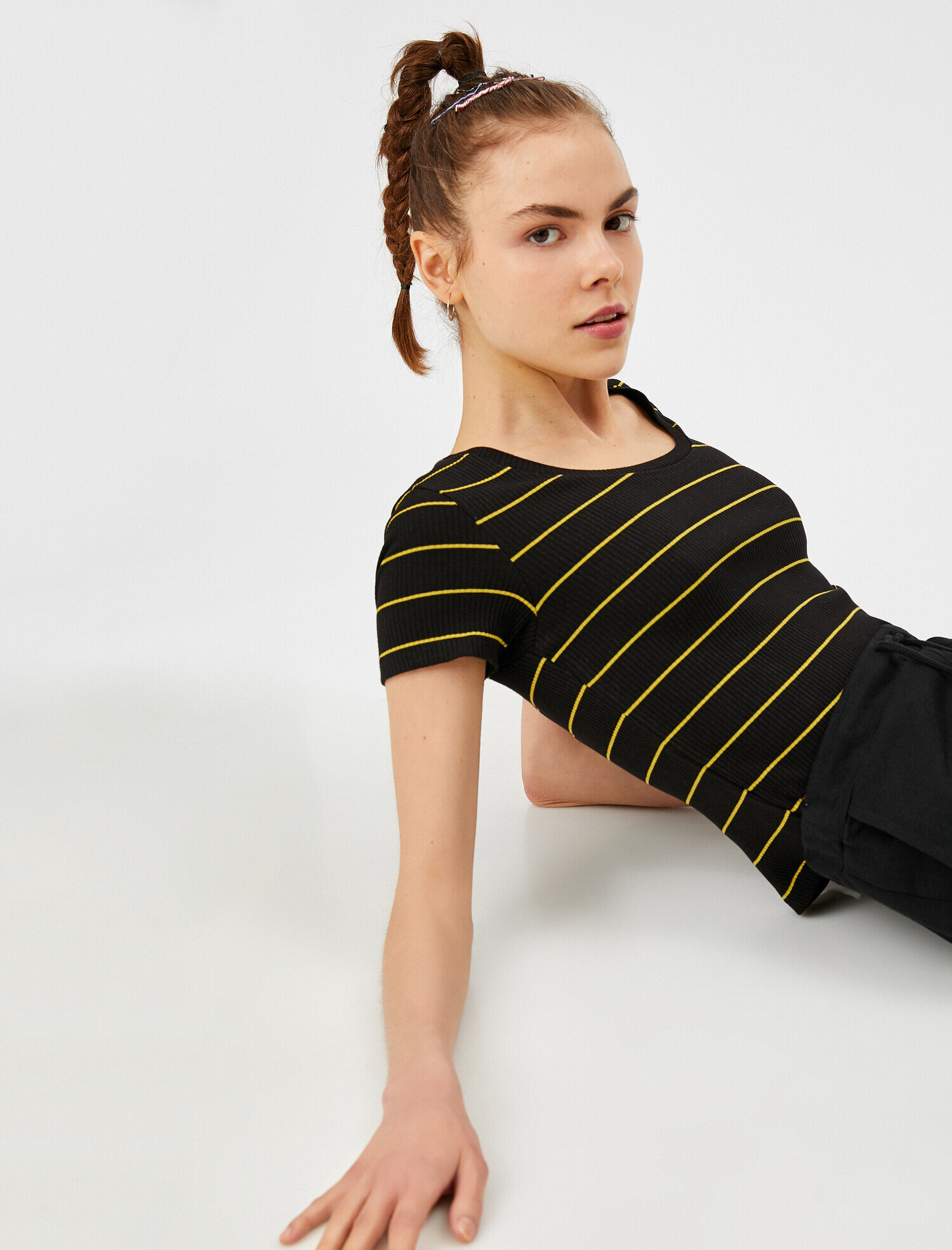   Çizgili Tişört Bisiklet Yaka