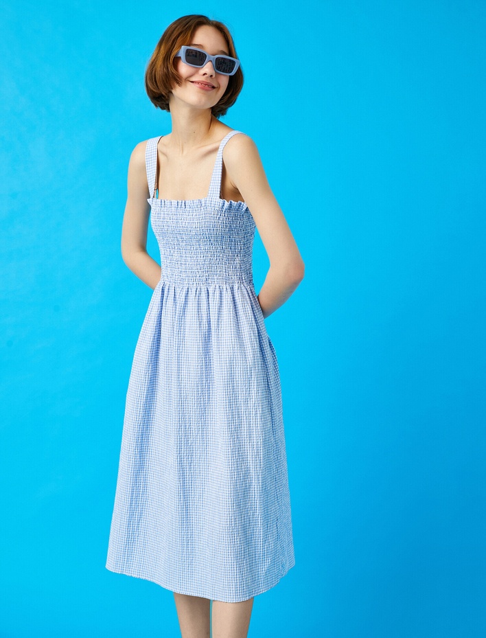  Kareli Elbise Askılı Pamuklu