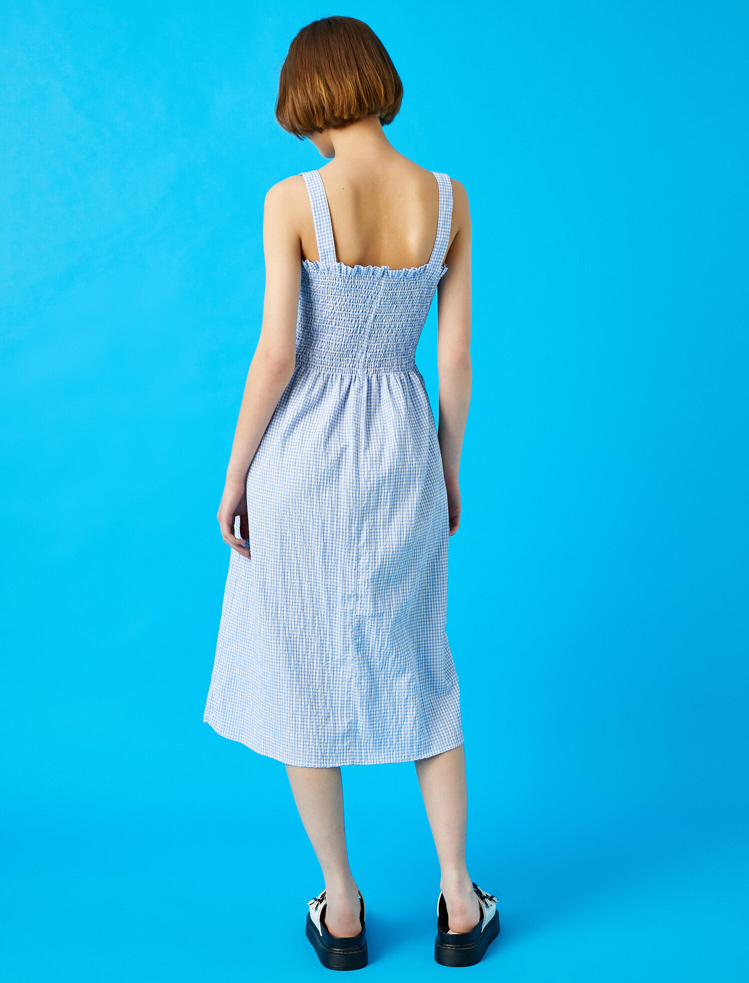   Kareli Elbise Askılı Pamuklu