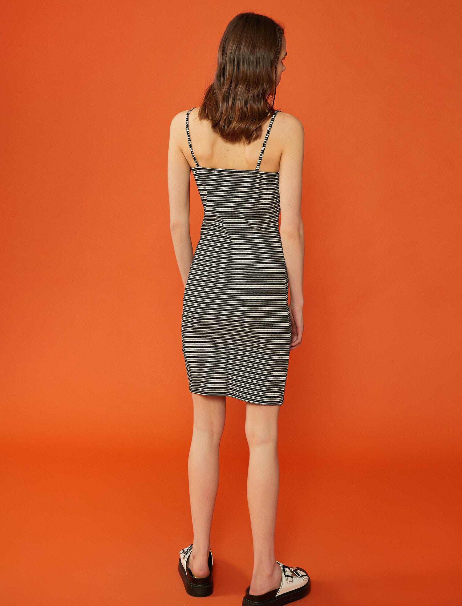   Çizgili Elbise Askılı Mini