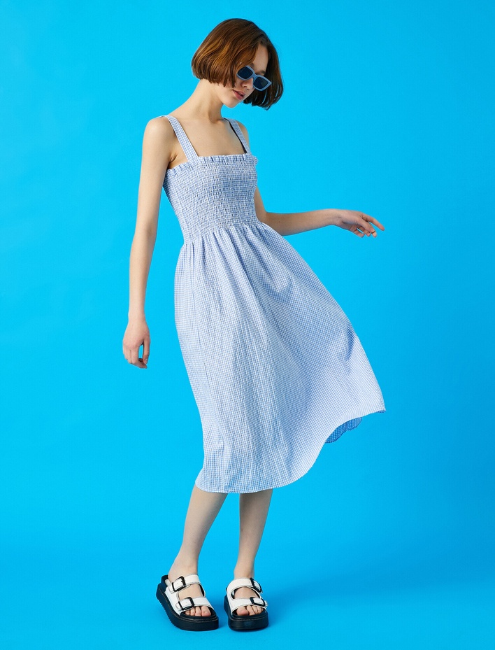  Kareli Elbise Askılı Pamuklu