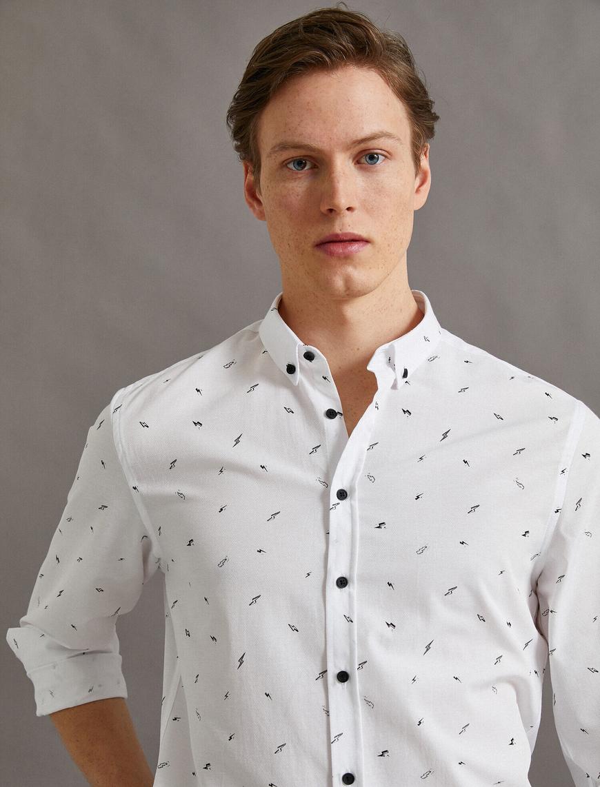   Baskılı Gömlek Slim Fit Pamuklu