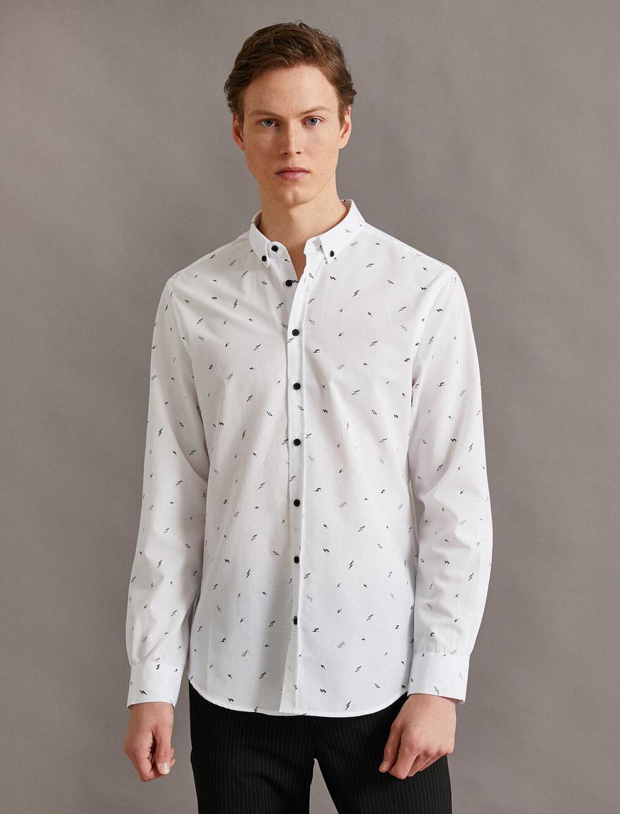   Baskılı Gömlek Slim Fit Pamuklu