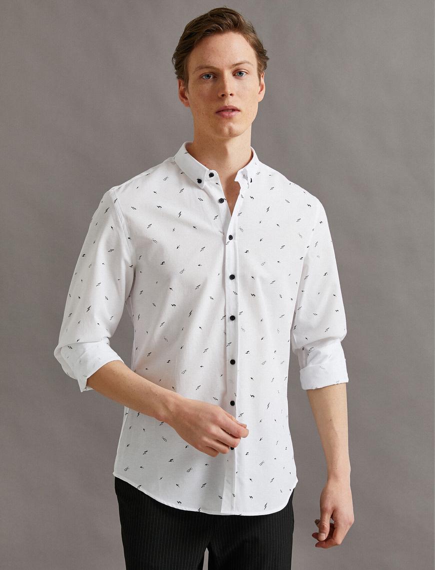   Baskılı Gömlek Slim Fit Pamuklu