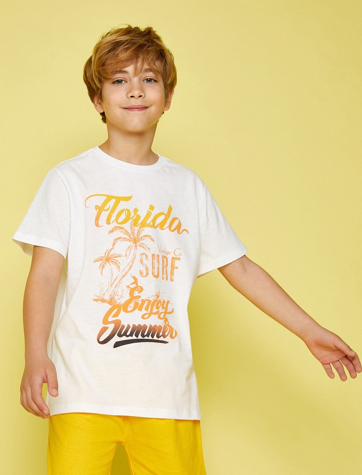 Erkek Çocuk Yazı Baskılı Tişört Kısa Kollu Yazı Baskılı Pamuklu