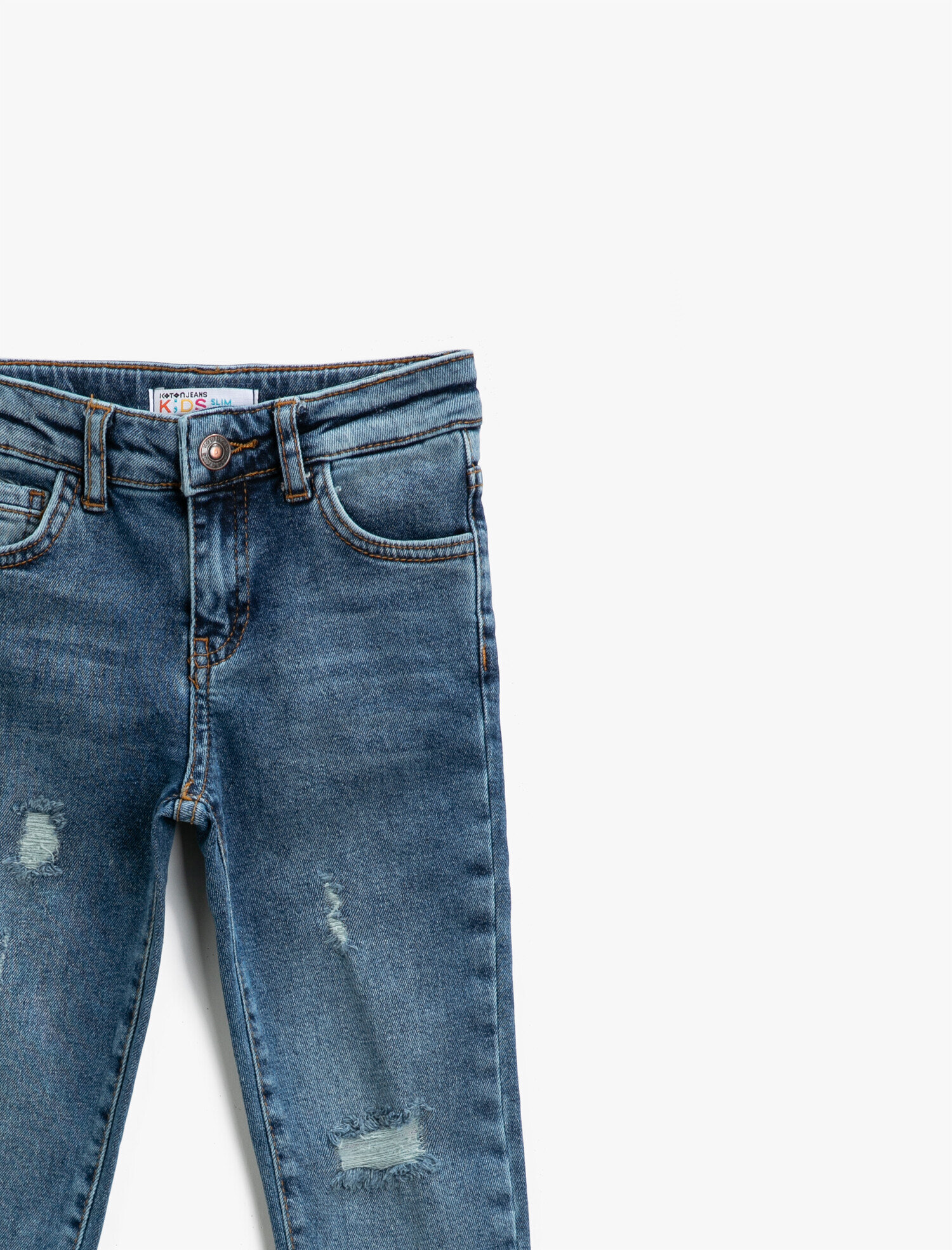  Erkek Çocuk Kot Pantolon Yıpratılmış Detaylı Cepli Pamuklu - Skinny Jean