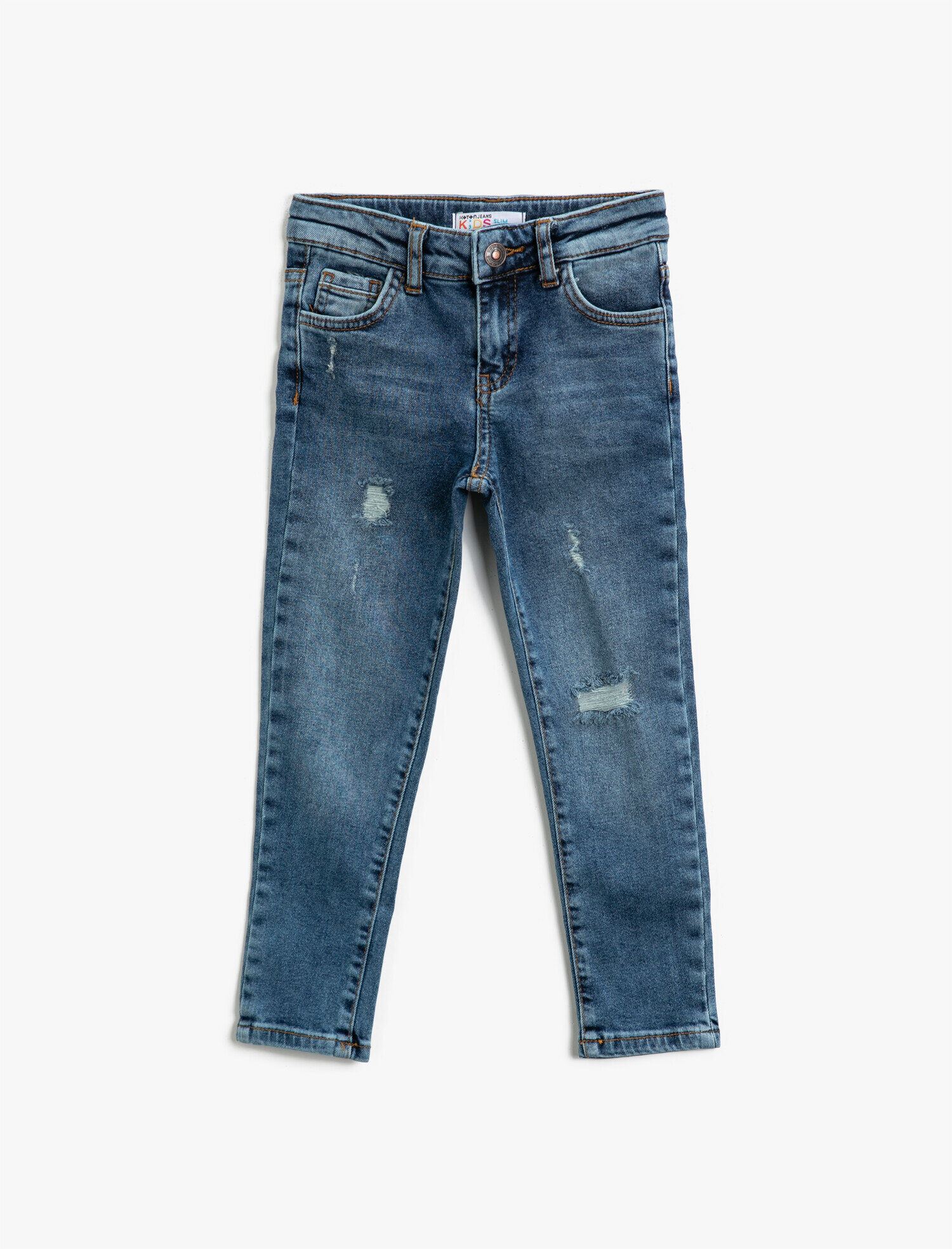  Erkek Çocuk Kot Pantolon Yıpratılmış Detaylı Cepli Pamuklu - Skinny Jean