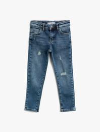 Kot Pantolon Yıpratılmış Detaylı Cepli Pamuklu - Skinny Jean